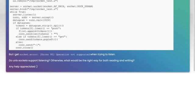 Read and write from Unix socket connection with Python смотреть онлайн