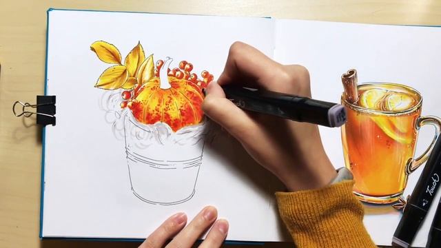 КАК НАРИСОВАТЬ ОСЕННИЙ БУКЕТ · ВИДЕОУРОК · Скетчинг спиртовыми маркерами смотреть онлайн