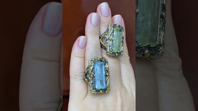 КРАСОТА Авторского КОЛЬЦА с АКВАМАРИНОМ Натуральным в СЕРЕБРЕ с ПОЗОЛОТОЙ!!! Цены под видео. смотреть онлайн