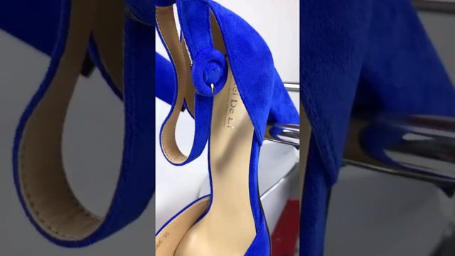 КОД 3159 Женские туфли лодочки с острым носком на каблуке синие смотреть онлайн