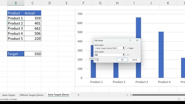 Add Horizontal Target Line to Excel Chart | Actual vs Target Chart With One or Multiple Target Line смотреть онлайн