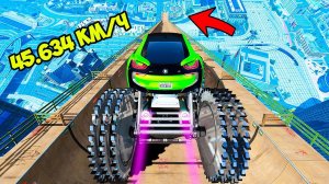 СПУСК БЕЗ ТОРМОЗОВ НА ГИГАНТСКОЙ BMW I8 НА КОЛЁСАХ ПИЛАХ ПО ТРАМПЛИНУ  ГТА 5 МОДЫ РАЙЛЮХА