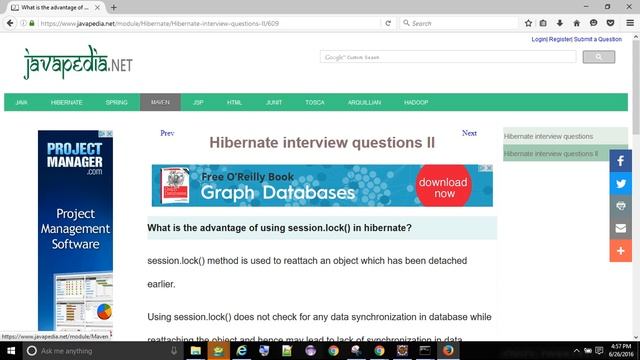 What is the advantage of using session.lock() in hibernate?
| javapedia.net смотреть онлайн
