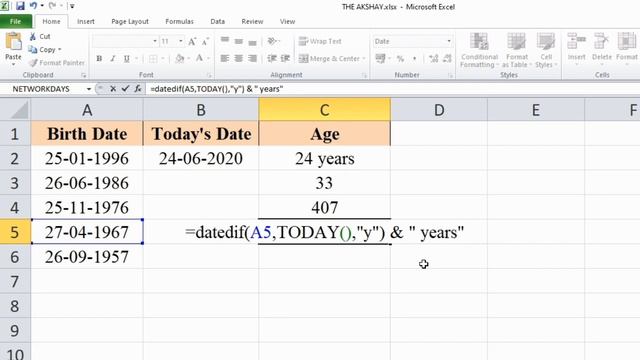 Calculate Age in Years, Months and Days in Excel смотреть онлайн