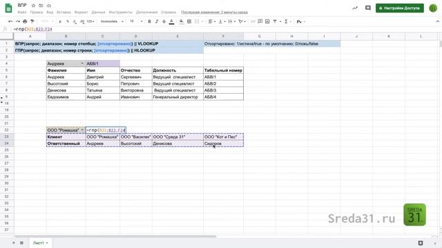 Функция ГПР в Google Таблицах смотреть онлайн