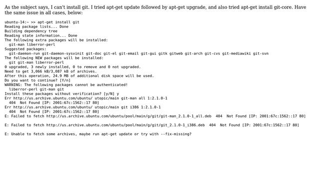 Ubuntu: Unable to install git on ubuntu 14.10 смотреть онлайн