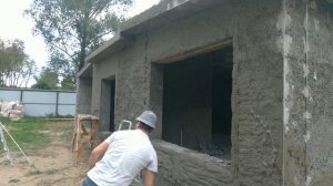 Новый объект. Дом из арболита. Механизированная штукатурка