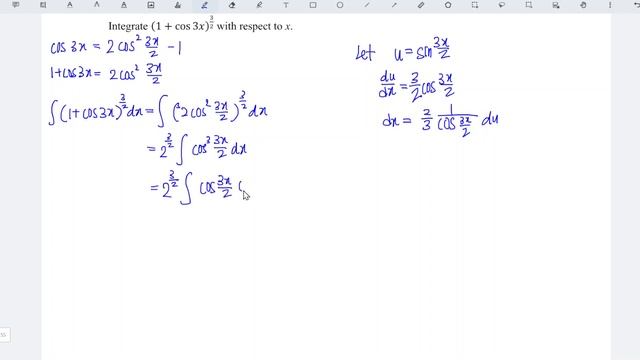 Integrate (1+cos3x)^3/2 with respect to x смотреть онлайн