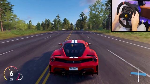 The Crew 2 - Ferrari 488 Pista realistic driving (w/steering wheel) Thrustmaster T300 gameplay смотреть онлайн