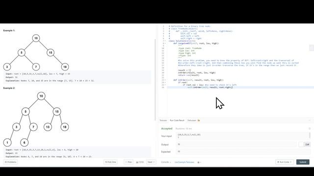 Range Sum of BST(full walkthru & Python & tree) смотреть онлайн