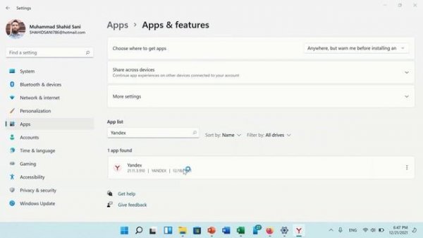 How to uninstall Yandex Browser in windows 11