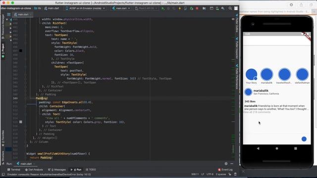 Flutter Tutorial - Instagram UI Clone | Part 3 - New UI design, RichText, TextSpan, Widget function смотреть онлайн
