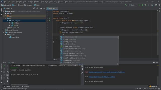 how to make a simple password correct/incorrect script in java смотреть онлайн
