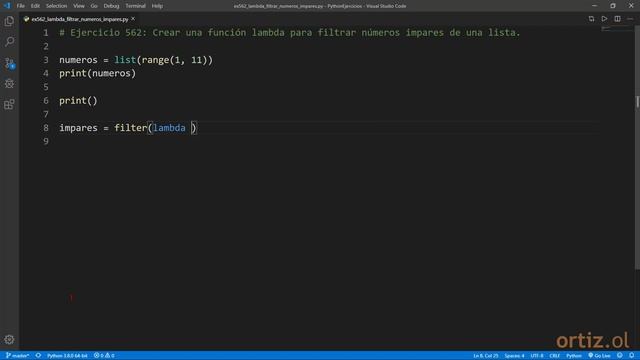 Python - Ejercicio 562: Crear una Función Lambda para Filtrar Números Impares de una Lista смотреть онлайн