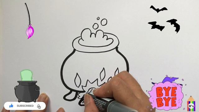 How To Draw a Witch Kettle | рисуем ведьмин чайник детям смотреть онлайн
