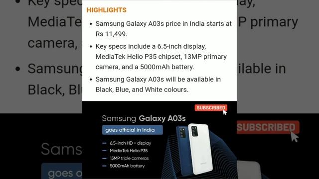 Samsung Galaxy A03s launched with mediatek helio p35, 5000mah battery: price in india смотреть онлайн