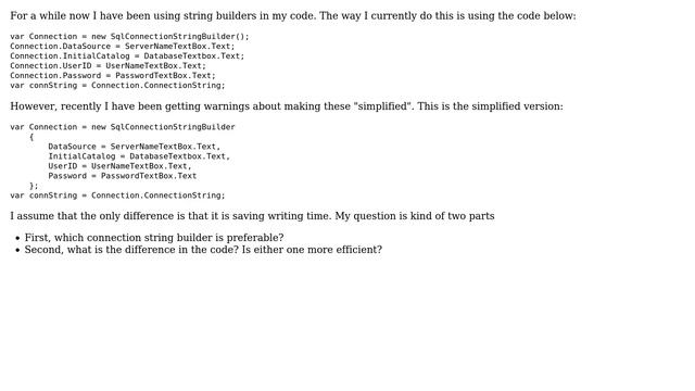 SQL connection string builder, initialized in two ways смотреть онлайн