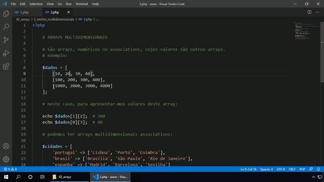 PHP 8 #022 ARRAYS MISTOS E ARRAYS MULTIDIMENSIONAIS смотреть онлайн