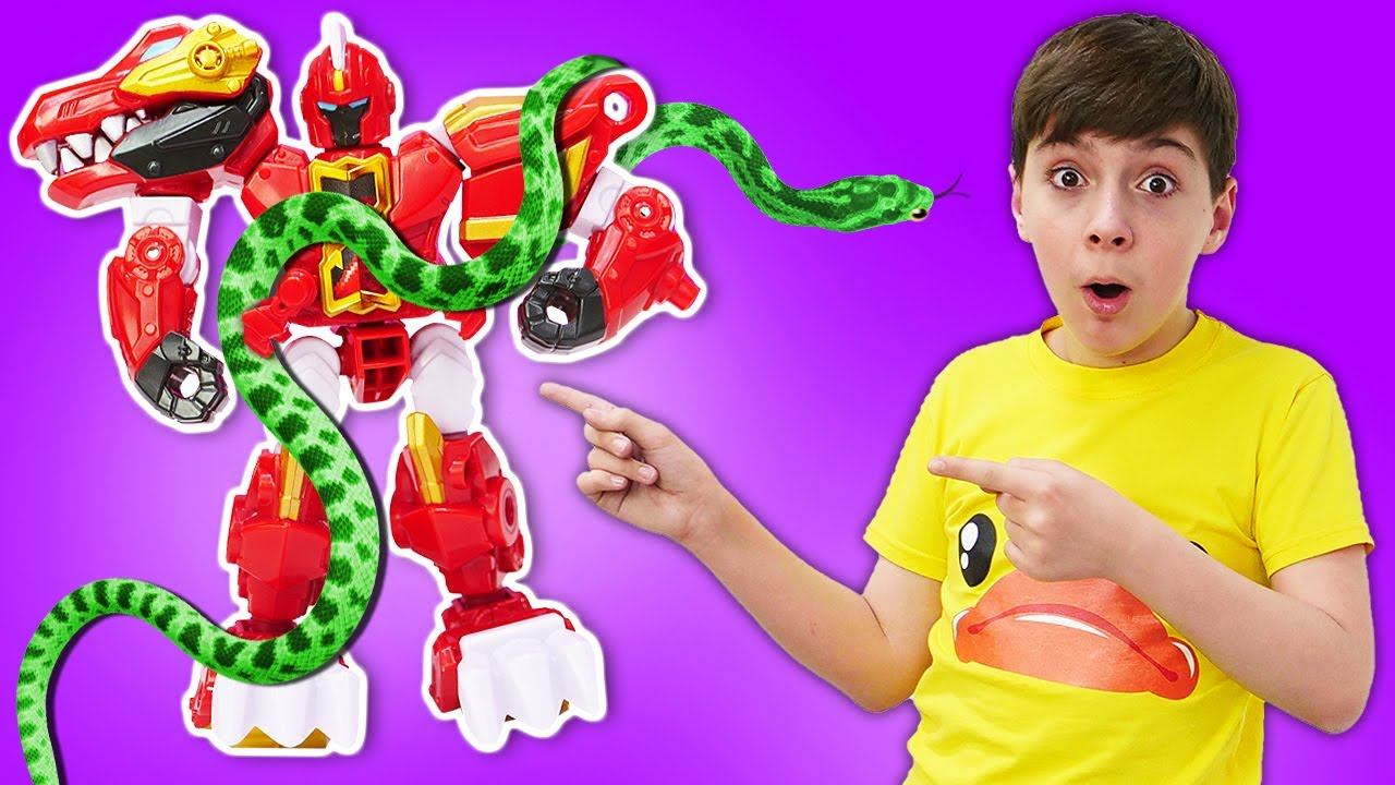 Роботы трансформеры Супер 10 Ректор и Тиранус — схватка за Суперкамень! Игрушки для мальчиков смотреть онлайн