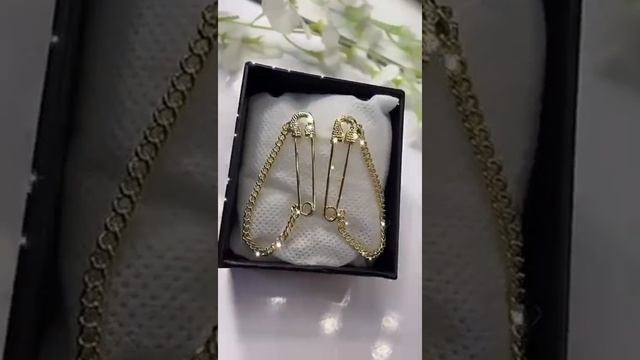 Серьги бижутерия "Булавка" с цепочкой, золото смотреть онлайн