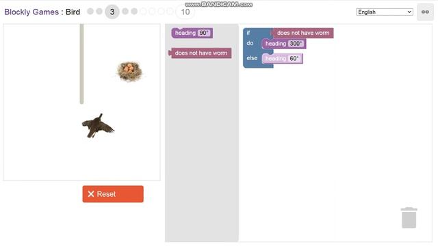 Blockly Games Bird Levels 1-5 Walkthrough