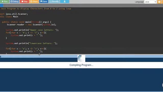 Java Program to Display Characters from A to Z using loop смотреть онлайн