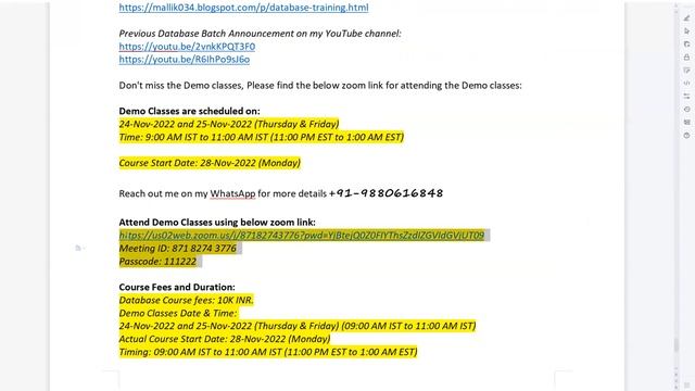 19c Oracle Database Online Training || New DBA Batch Starting on 24-Nov-2022 || Live Demo Classes смотреть онлайн