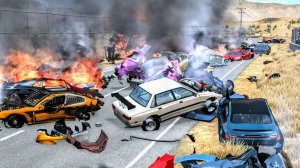 Массовые аварии с нагромождением полос шипов – BeamNG Drive