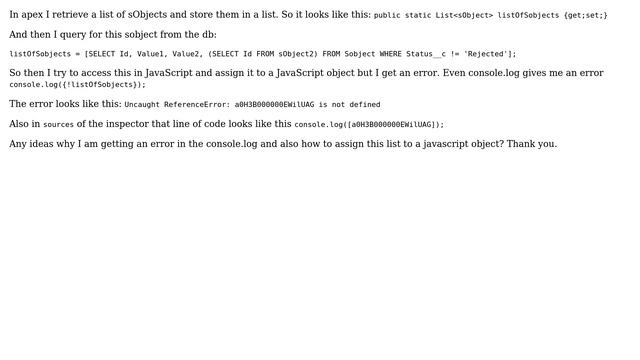 Salesforce: Problem passing a list of sObjects from apex to JavaScript смотреть онлайн
