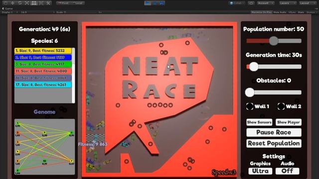 NEAT Race: self-learning cars created from scratch in Unity [Machine Learning] смотреть онлайн