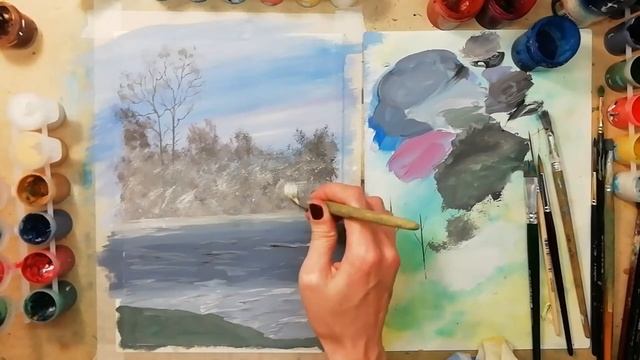 Как нарисовать туманный пейзаж гуашью видео урок#МарияУсович#MariUsovichRuArt смотреть онлайн