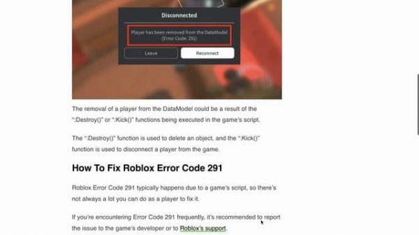 How to Fix Roblox Error Code 291 Player Has Been Removed From the DataModel