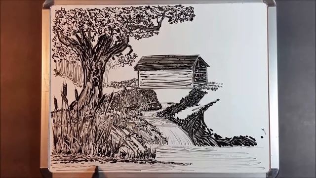Dry Erase Whiteboard Art - Covered Bridge Landscape - Mr Ed Draws смотреть онлайн