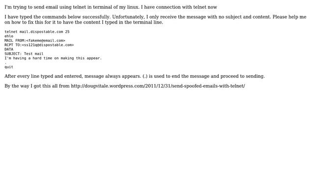 Email spoofing in Linux (received message with no subject and content) смотреть онлайн