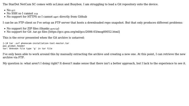 Unix & Linux: Getting Git repo onto BusyBox system (StarDot NetCam SC) смотреть онлайн