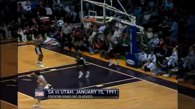 John Stockton 20 pts 28 asts 8 stls vs Spurs 90/91 season смотреть онлайн