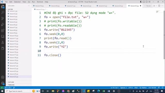 Python-AI1709: Buổi 10. Bổ sung dữ liệu ("a") vào file, đọc+ghi (r+), ghi+đọc (w+), append+đọc (a+) смотреть онлайн
