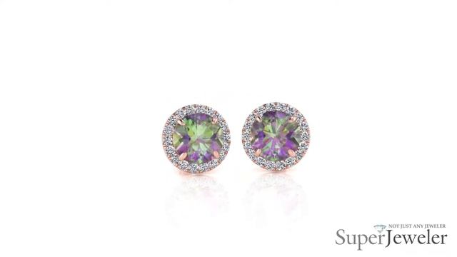 H021749 MYS14KR Mystic Topaz and Halo Diamond Earrings In 14 Karat Rose Gold смотреть онлайн
