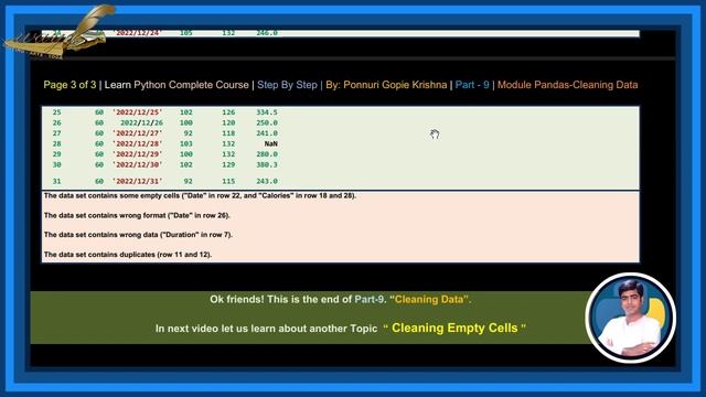 Learn Pandas Complete Course |Step By Step| Cleaning Data |Ponnuri Gopie Krishna | Part -9 смотреть онлайн