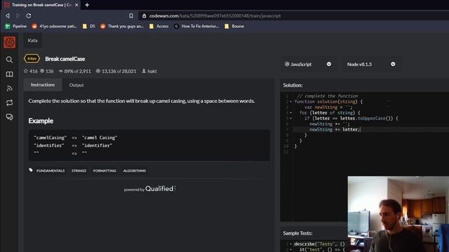 Codewars: Break camelCase in JavaScript смотреть онлайн