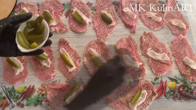 СОЧНЫЕ рулетики с начинкой (огурцом и шпиком). Пошаговый рецепт. смотреть онлайн