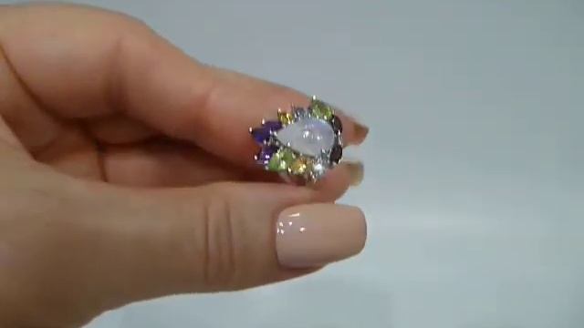 Кольцо с лунным камнем, аметистом, хризолитом, цитрином, гранатом, топазом Серебро 925 смотреть онлайн