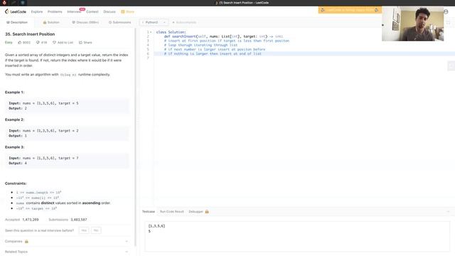 Leetcode 35 - Search Insert Position (Python) смотреть онлайн
