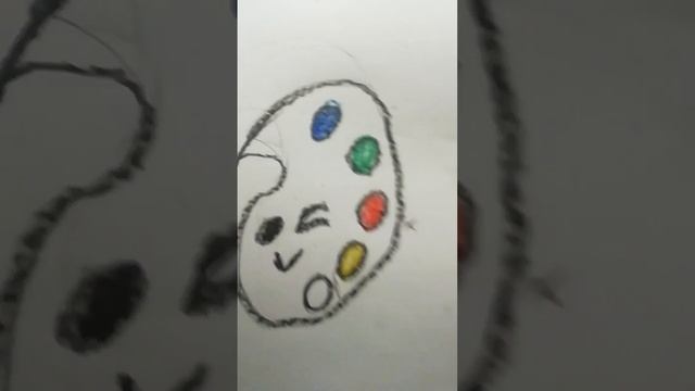 рисуем милую политру с красками и кисточкой.