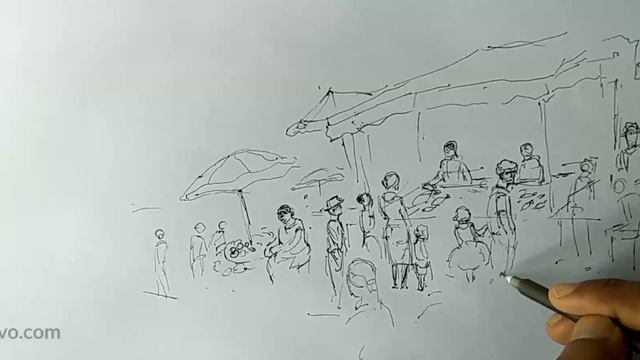Perspective Drawing for Beginners: Sketching a Crowded Market Scene - Drawing Tutorial смотреть онлайн