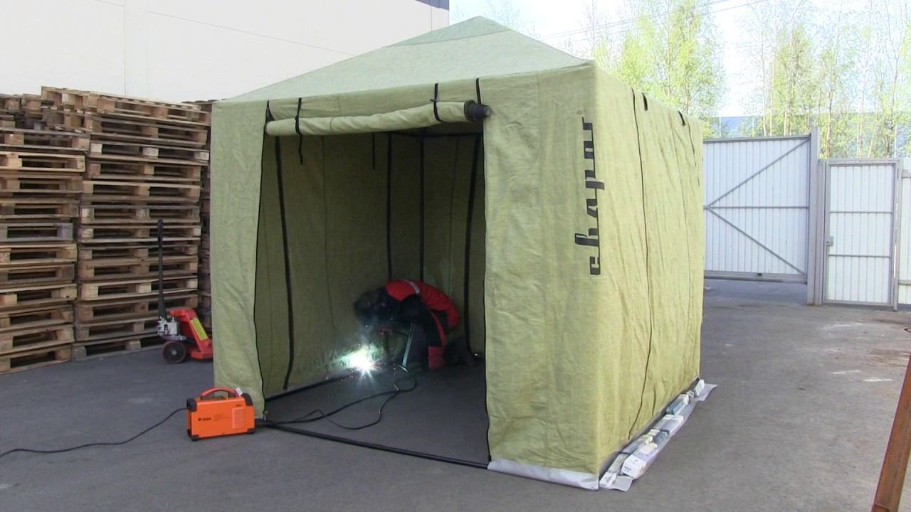 Испытание материала палатки сварщика на огнеупорные свойства смотреть онлайн