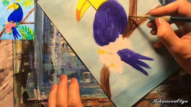 Рисуем птицу тукана гуашью. Видеоурок по рисованию смотреть онлайн