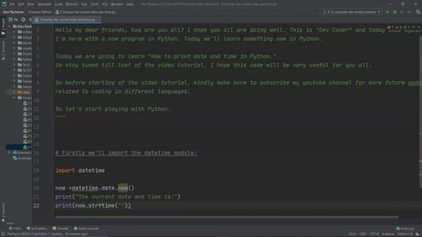 #9 | How to Display the date and time in Python | Python Programming Tutorials | With Source Code