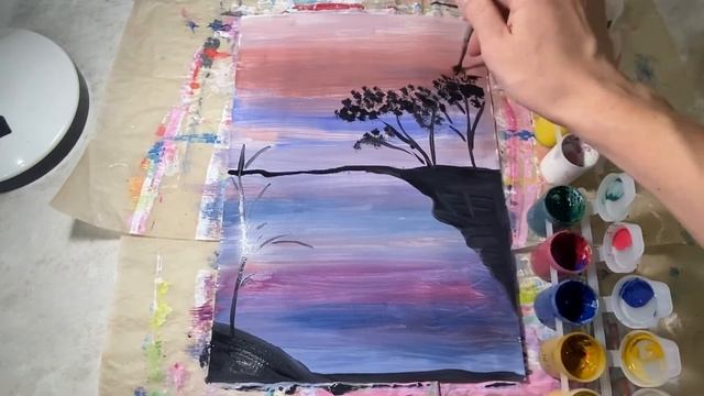 Ночной пейзаж. Правополушарное рисование для детей и взрослых. Рисунок гуашью. смотреть онлайн