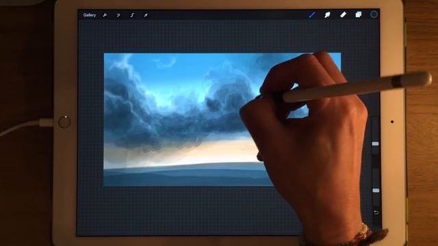 Apple Pencil drawing / iPad Pro Painting Demo, How to paint sky in Procreate art app смотреть онлайн